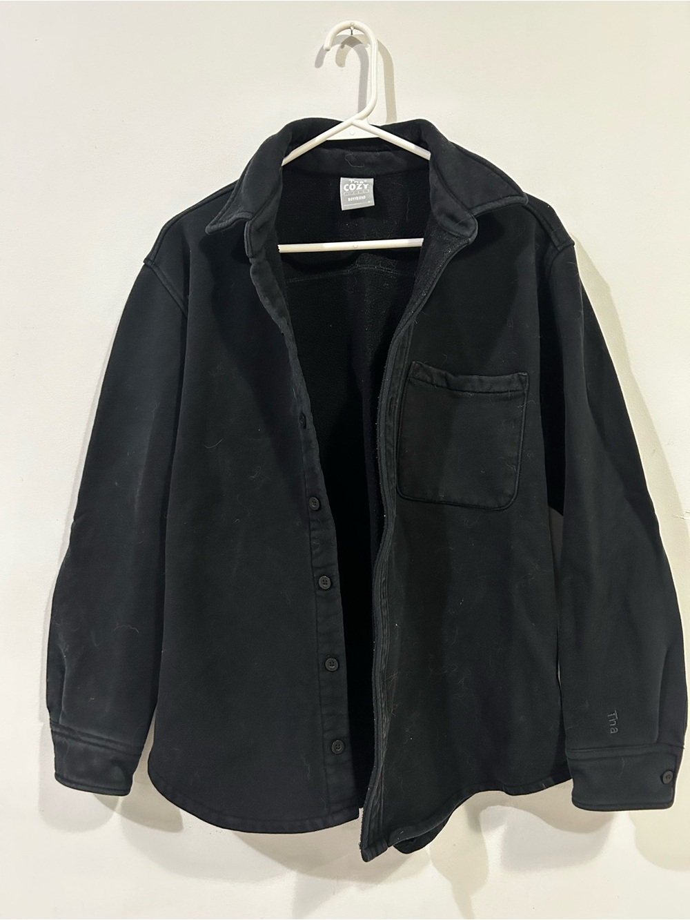 TNA Aritzia Black Cozy Fleece Boyfriend Jacket